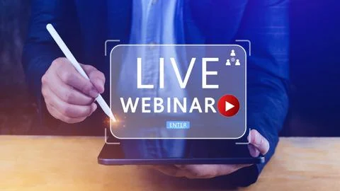 Businessman using Laptop Computer with Webinar E-business Browsing Connecti.. Stock Photos
