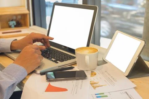 Businessman using laptop computers Foto stock