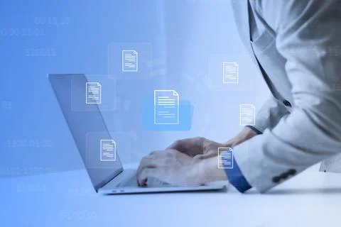 Businessman using laptop to DMS. Document Management System Online Document D Stock Photos