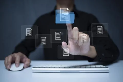 Businessman using laptop to DMS. Document Management System Online Document D Stock Photos