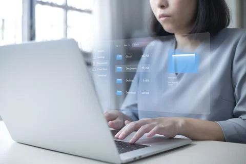 Businessman using laptop to DMS. Document Management System Online Document D Stock Photos