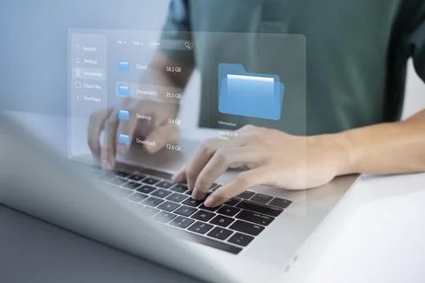 Businessman using laptop to DMS. Document Management System Online Document D Stock Photos