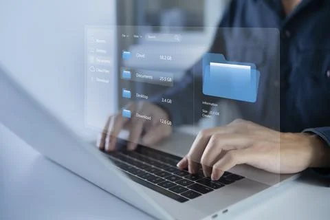 Businessman using laptop to DMS. Document Management System Online Document D Stock Photos