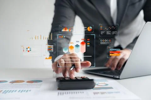 Businessman using laptop performance indicator dashboard, business data ana.. Stock Photos