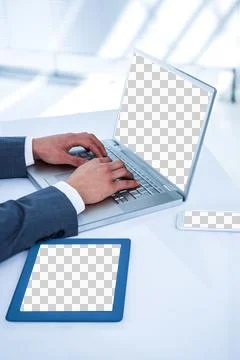 Businessman using laptop at table イラスト素材