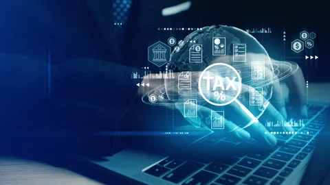 Businessman using laptop with virtual digital tax icons, charts, and data Vidéo 337861957