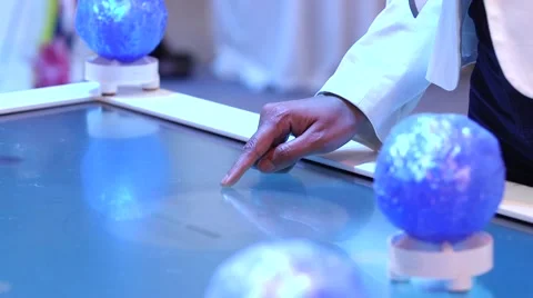 Businessman using a large touchscreen at a corporate summit event Stock Footage 56370586