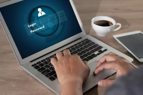 Businessman using login interface technology  user name and password security Stock Photos
