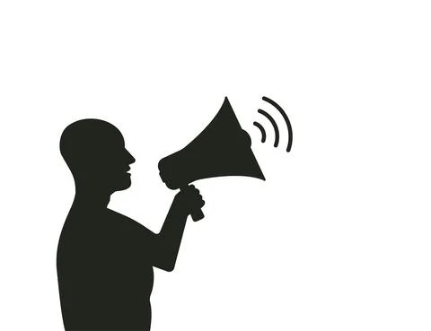 Businessman using a megaphone. Vector illustration. Flat design. Stock Illustration