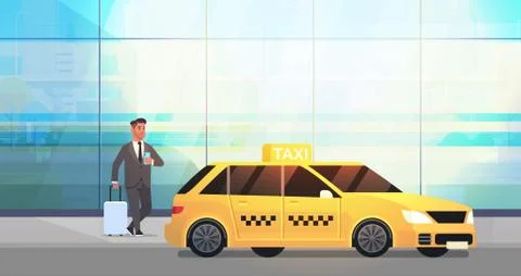 Businessman using mobile app ordering taxi on street business man in formal wear イラスト素材