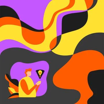 Businessman Using Mobile Phone Making Plans Accomplishing Latest Goals. Human Illustrazione stock
