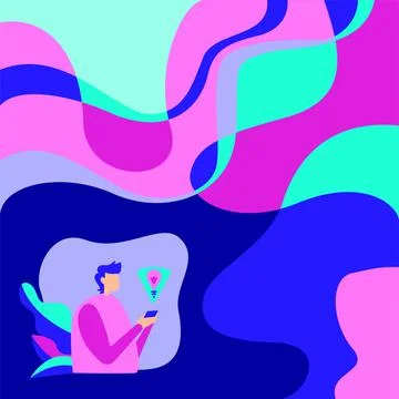 Businessman Using Mobile Phone Making Plans Accomplishing Latest Goals. Human Illustrazione stock