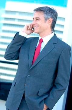 Businessman using mobile phone, smiling Stock Photos
