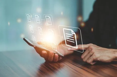 Businessman using mobile phone Software for security, searching and managin.. Stock Photos