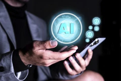 Businessman using mobile phone using artificial intelligence Foto stock