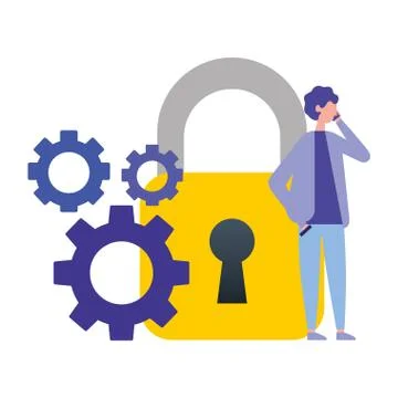 Businessman using mobile security gears Stock Illustration