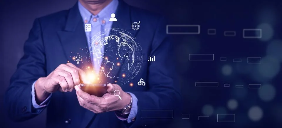 Businessman using mobile smart phone. Business global internet connection a.. Stock Photos