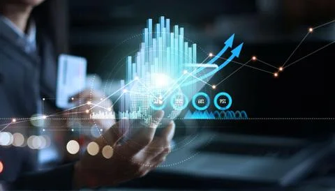 Businessman using mobile smartphone analyzing sales data and business growth 库存照片