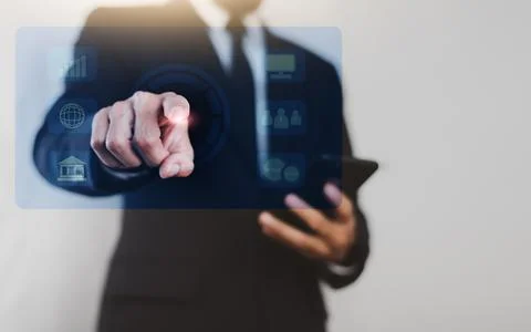 Businessman using mobile smartphone application Social media concept Stock Photos