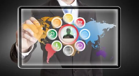 Businessman using multimedia elements Stock Illustration