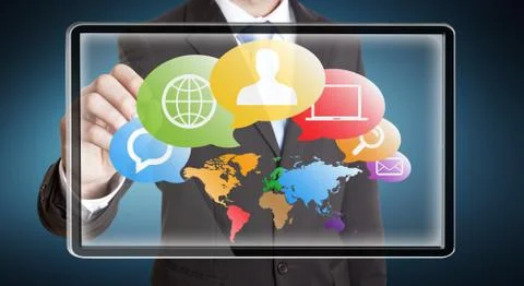 Businessman using multimedia elements 스톡 일러스트