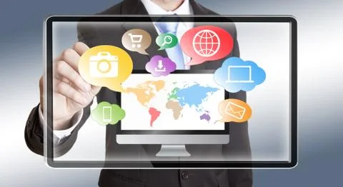 Businessman using multimedia elements Stock Illustration