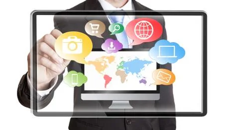 Businessman using multimedia elements イラスト素材