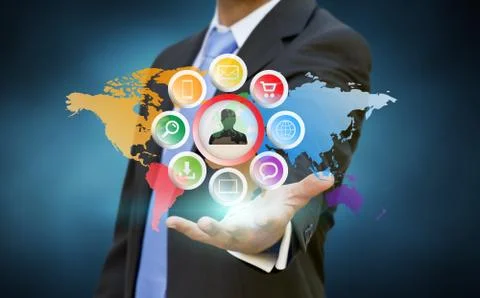 Businessman using multimedia elements 스톡 일러스트