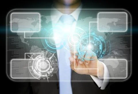 Businessman using multimedia interface Stock Illustration