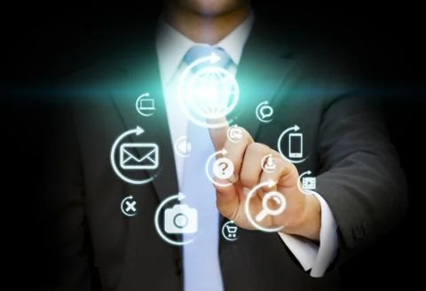 Businessman using multimedia interface Stock Illustration