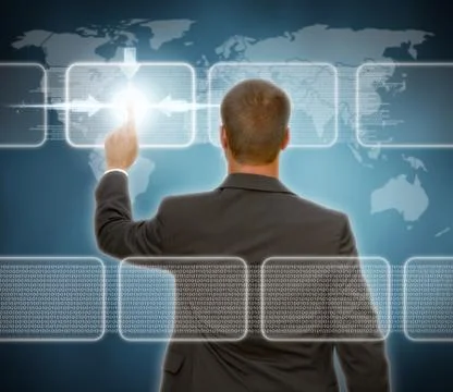 Businessman using multimedia interface Stock Illustration