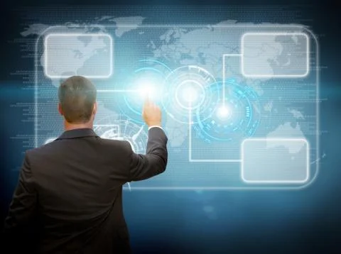 Businessman using multimedia interface Stock Illustration