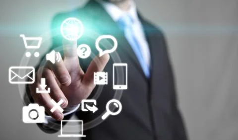 Businessman using multimedia interface Stock Illustration