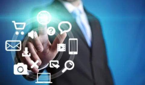 Businessman using multimedia interface Stock Illustration