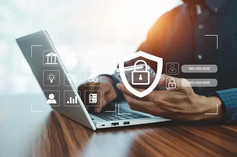 Businessman using password for cybersecurity concept Global network securit.. Stock Photos
