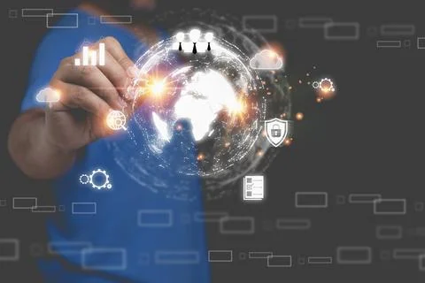Businessman using a pen point global internet connection application techno.. Fotos Stock