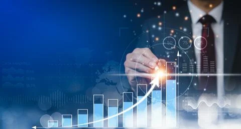 Businessman using pen touch bar graph of analytics and financial, Changes in  Foto stock