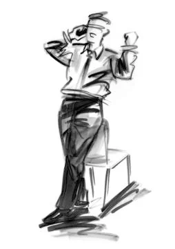 Businessman using phone and making victory gesture Stock Illustration