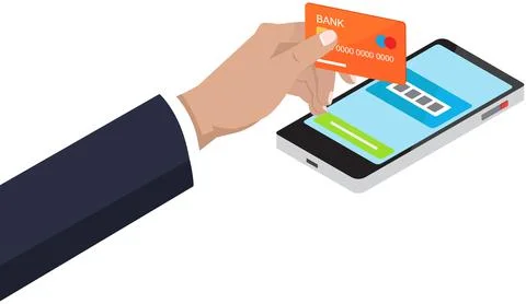 Businessman is using program for banking. Man transferring funds online with Stock Illustration