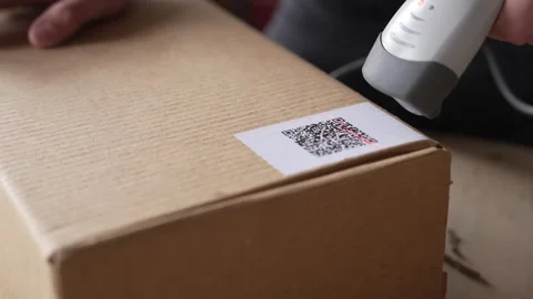 Businessman using a QR code reader, scanning order into the system, The retailer Stock Footage 294459259
