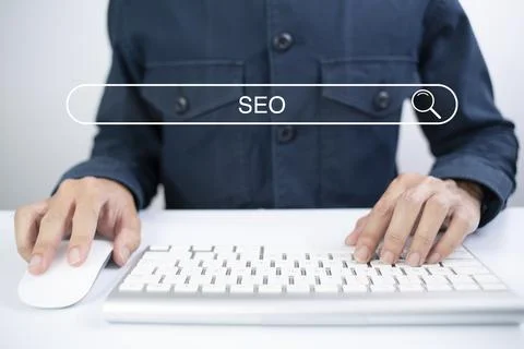Businessman using search bar function on your website. SEO.Search technology, Stock Photos