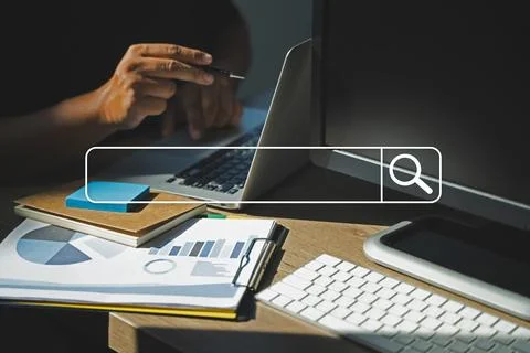 Businessman using Searching Browsing Internet of things (IoT) internet networ Stock Photos