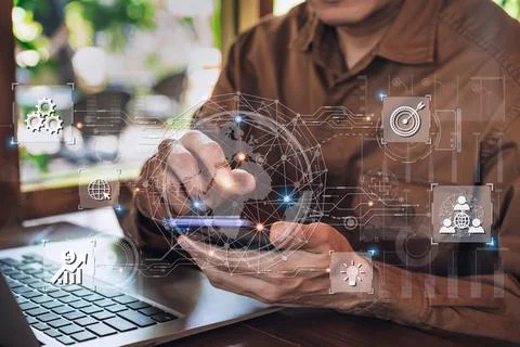 Businessman using smart devices for Digital technology connection Fotos Stock