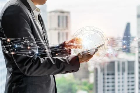 Businessman using smart devices for Digital technology connection and marketing 库存照片