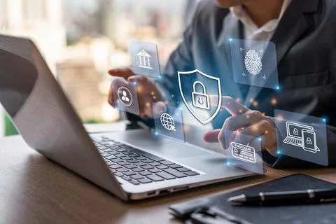 Businessman using smart devices withnetwork connection and cyber security Fotos Stock