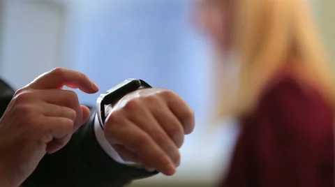 Businessman using smart Watch in the office. Close-up. Stock Footage 60231963