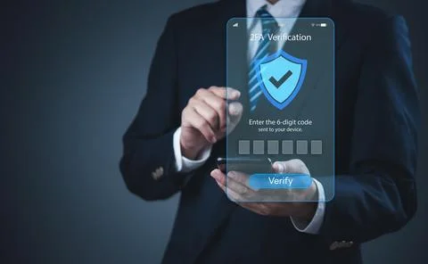 Businessman using smartphone for 2FA two-factor authentication security ver.. Stock Photos