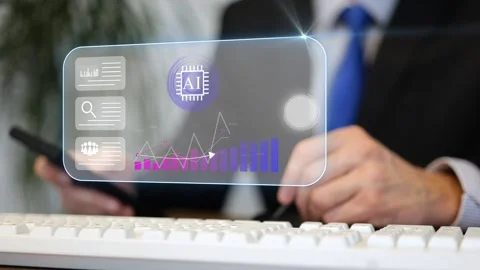 Businessman Using Smartphone with AI Analytics Dashboard, Business Technology Stock Footage 339644978