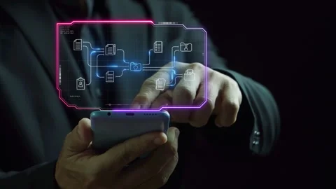 Businessman using smartphone with cloud computing for download and upload Stock-Footage 248615513