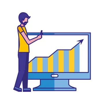 Businessman using smartphone computer statistics chart 스톡 일러스트